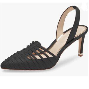 FSJ Black High Heel Pointed Toe Slingback Sandals Comfy Wedding Party Sexy Shoes